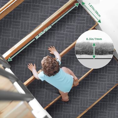 Килимки на сходи YISUN 15 шт., самоклейні, антиковзні, 20x65 см (Сірий). Для дітей, літніх людей та собак. Для внутрішнього та зовнішнього використання.