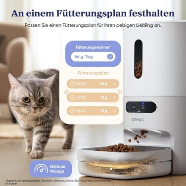 Автомат годування для тварин Pawsync Smart: 3 шт., індикатор зміни кольору, сухий корм, свіжість до 3 місяців, сповіщення через додаток, білий та сірий