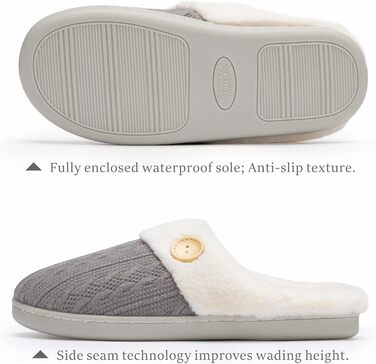 Чантому: жіночі домашні тапочки з меморі-піною, м'які, теплі, з штучним хутром, slip-on, антиковзка підошва, для дому та вулиці, розмір 38/39 EU, темно-сірий