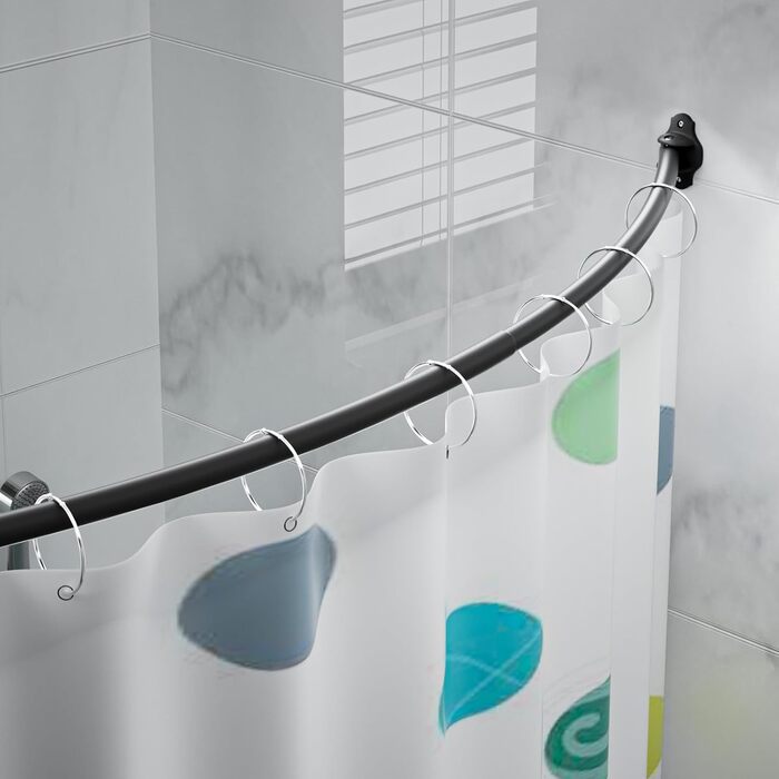 Вигнута регульована штанга для душової завіси, 101,6–182,9 см, нержавіюча сталь, розширювана, алюміній, кругла, міцна, для ванної/душу, чорна, монтаж з свердлінням, 40-72 дюйми, чорний