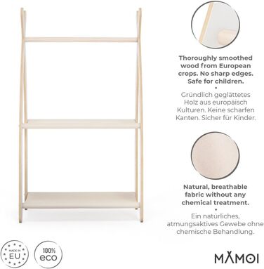 MAMOI® Clothes Rack Baby Nursery | Children's Clothes Rack 106x95x32cm / 53x95x32cm | Children's Clothes Stand Baby | Coat Rack | Baby Wardrobe | Children's Wardrobe | 100% ECO | Made in EU (1 Module - 2 Shelves, White - Beige)
