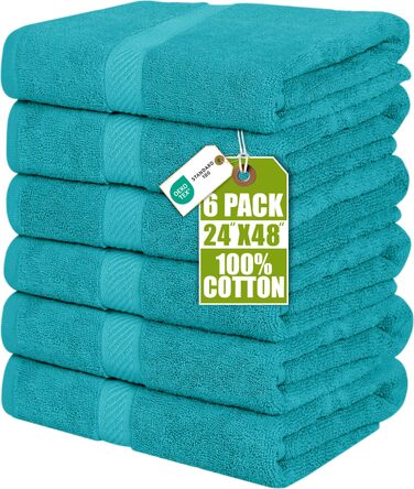 Набір банних рушників Utopia Towels 100% бавовна, 6 шт, 60x120 см, м'які та гігроскопічні рушники для душу та басейну (Бірюзовий)