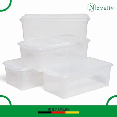 6 Storage Boxes with Lid 5L Transparent Boxes Stackable Nestable Storage boxes with Clip Closure BPA-free Plastic 34x19x11 cm