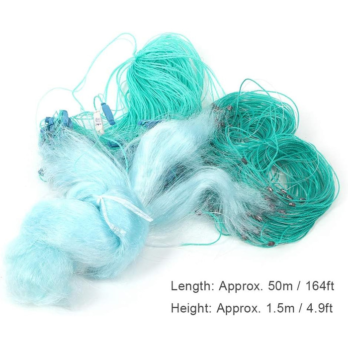 Zerodis Fishing Net, 50 Meters Length, 1.5 Meters Height, 3 Layers, Heavy-Duty Nylon Fishing Net with Floats, Fishing Accessories, Small Mesh Net, Practical Tool, Gifts for Men, Dad (3 Fingers)