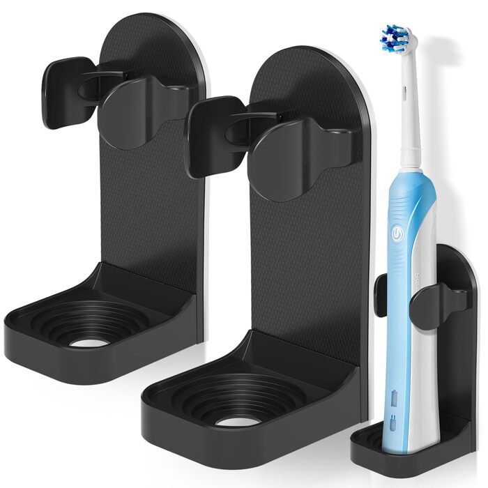 Двоматричний електричний тримач для зубних щіток HOMMAND для кріплення на стіну, чорний (2 шт.)
