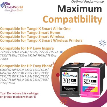Картриджі ColoWorld 303XL для принтерів HP Envy Inspire 7200e 7220e 7900e 7920e, Envy Photo 6200 6230 7800, Tango X Smart, Multipack (2 шт.)