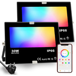 RGB LED Spot Outdoor, Color Changing, W, DIY Flash Mode, RGB LED Floodlight, Timer, Bluetooth, IP66 Waterproof (30.0 Watt)