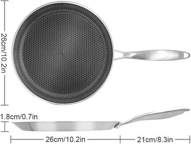 Сковорода для млинців з нержавіючої сталі 26 см з антипригарним покриттям, індукційна сумісність