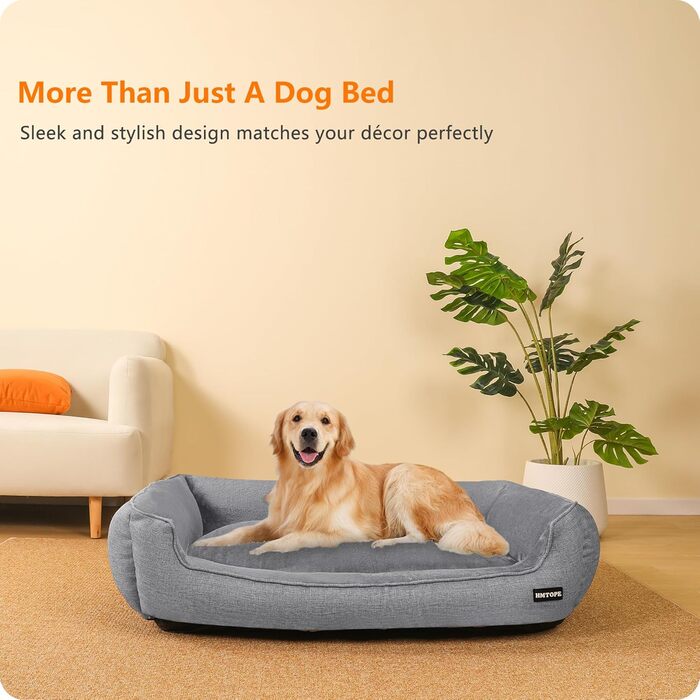 Ліжко для собак HMTOPE, м'яке диван-кімната для собак, подушка для собак, кошик для собак, знімний та пральний, світло-сірий, 110 x 86 x 26 см