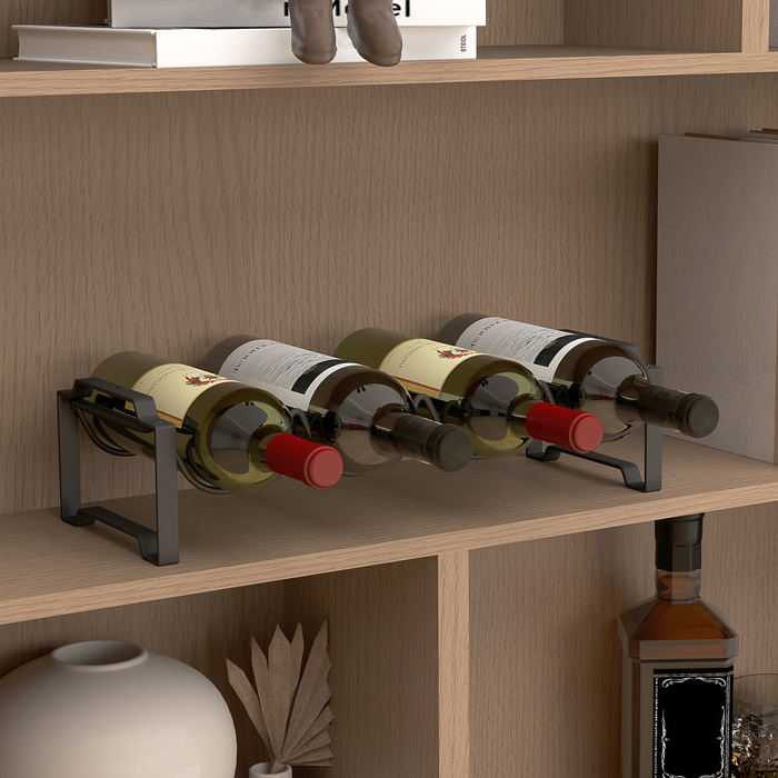 HOMCOM Wine Rack Bottle Rack for 16 Wine Bottles, Metal Bottle Holder Storage Shelf, Wine Bottle Rack for Kitchen, Dining Room Black | Aosom