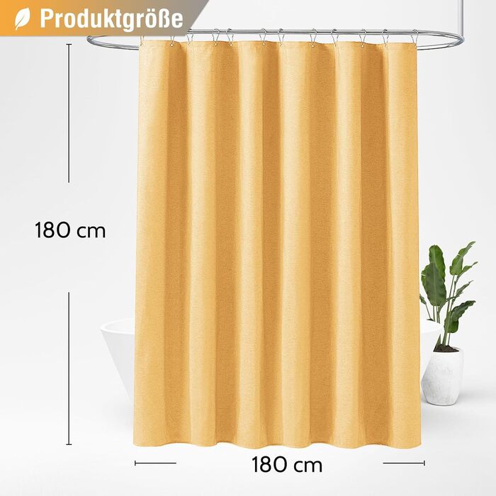 Шторка для душу BTTN, тканинна, 180x200 см, льонова текстура, антигрибкова, миється, з 12 гачками, сучасний дизайн, водовідштовхувальна, з обтяжувачем, для ванни, кремового кольору