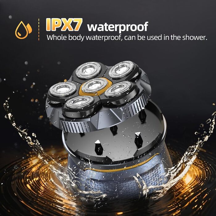 Електрична бритва для гоління голови Glatzen 6D, чоловіча, 2 режими, магнітна, IPX7 водонепроникна, Type-C, для сухого та вологого гоління 0.0 мм