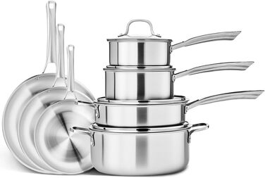 Набір каструль LeadZM з керамічним покриттям (22 шт.) для індукційних плит, сумісний з усіма плитами, без PFOA/PFOS (Бежевий) + Набір з 11 предметів з нержавіючої сталі (Сріблястий)