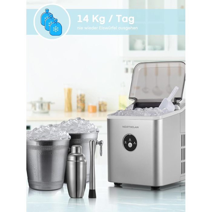 2024 Ice Maker Test Winner - 14kg Capacity, Fast Ice Production, Quiet Operation, 120W with Scoop & Basket - Compact Ice Maker for Home & Office (Silver)
