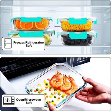 Набір скляних контейнерів Verones (10 шт), зелені, з герметичними кришками, для зберігання їжі, морозильник, посудомийна машина