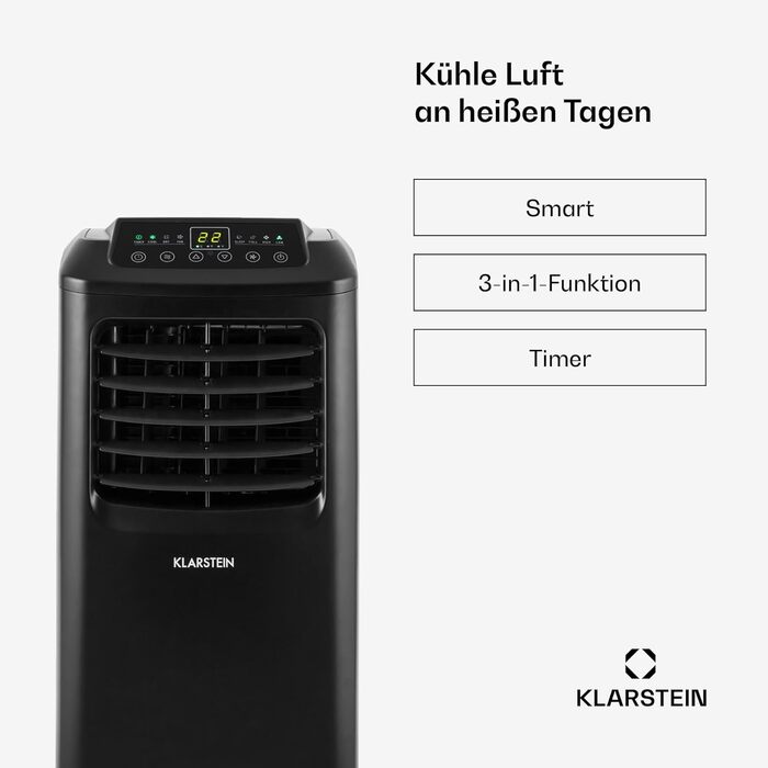 Klarstein Mobile Klimaanlage: 9000 BTU, 3-в-1 (клімат-контроль, вентилятор, осушувач), портативна для дому та офісу, білий/чорний