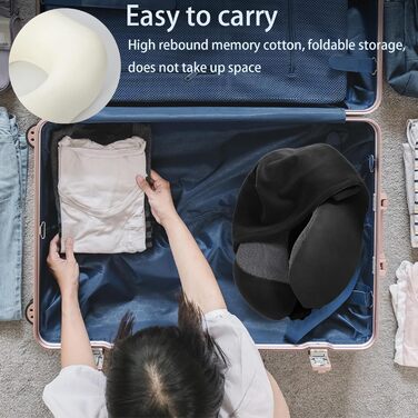 Подушка для шиї Memory Foam | Подушка для подорожей в літаку з 95% світлозахистом, регульована підтримка шиї, Travel Pillow для подорожей, офісу та сну на боці (Чорний)