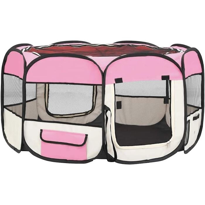 Вольєр для цуценят VidaXL, розкладний, 145x145x61 см, рожевий