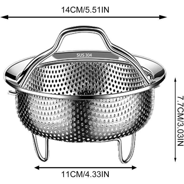Димер для каструль, Ø14см: нержавіюча сталь 304, для приготування на пару, універсальний, підходить для каструль, сковорідок, мультиварки, швидкої каструлі, Instant Pot