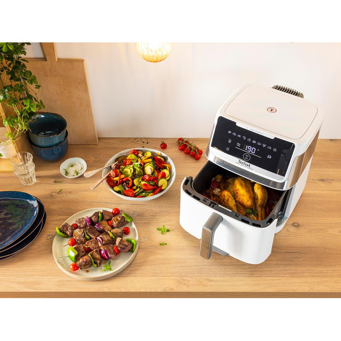 Фритюрниця Tefal Easy Fry Silence 7л, біла - аерофритюрниця з тихим режимом, 10 програм, до 8 порцій EY8421E0