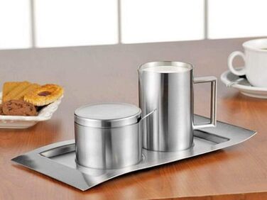 Esmeyer Wave – Milk jug and sugar bowl set Wave, brushed stainless steel, tray dimensions 260 x 140 mm
