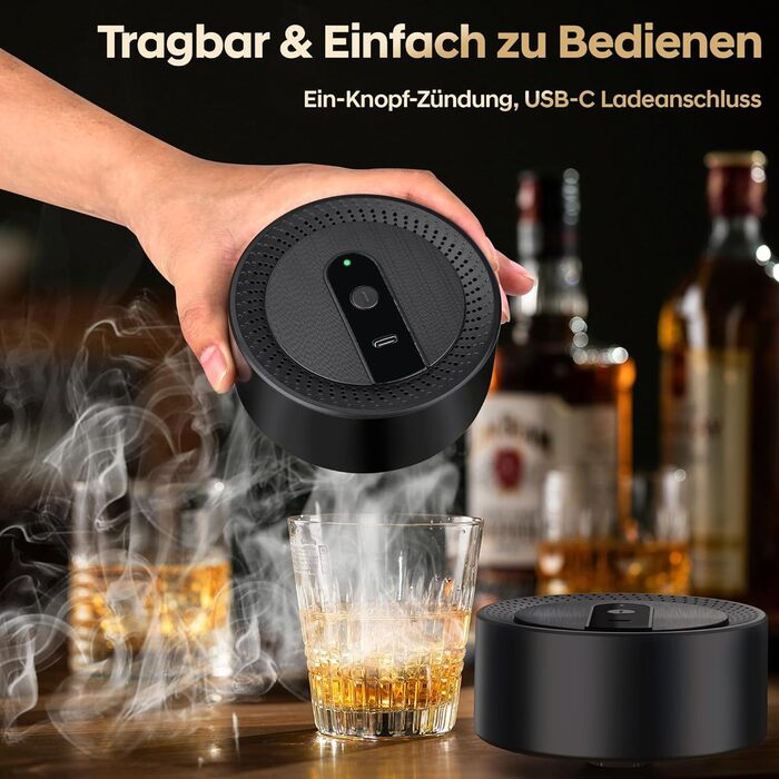 Електричний набір для копчення коктейлів та віскі, ретро-дизайн, 8 дерев'яних чіпсів, USB-C, без полум'я, для віскі, пива, коктейлів, вина, кави, їжі, подарунок для чоловіків