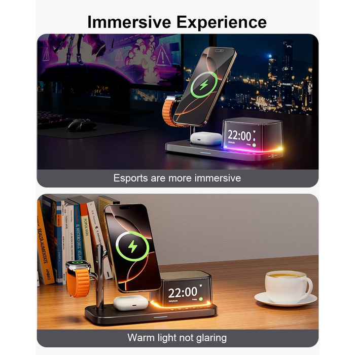 MagSafe Зарядний Стенд 5-в-1 45W Qi2.2: Бездротова Зарядка iPhone 17/16, Apple Watch Ultra, Годинник, Нічник, Спікер