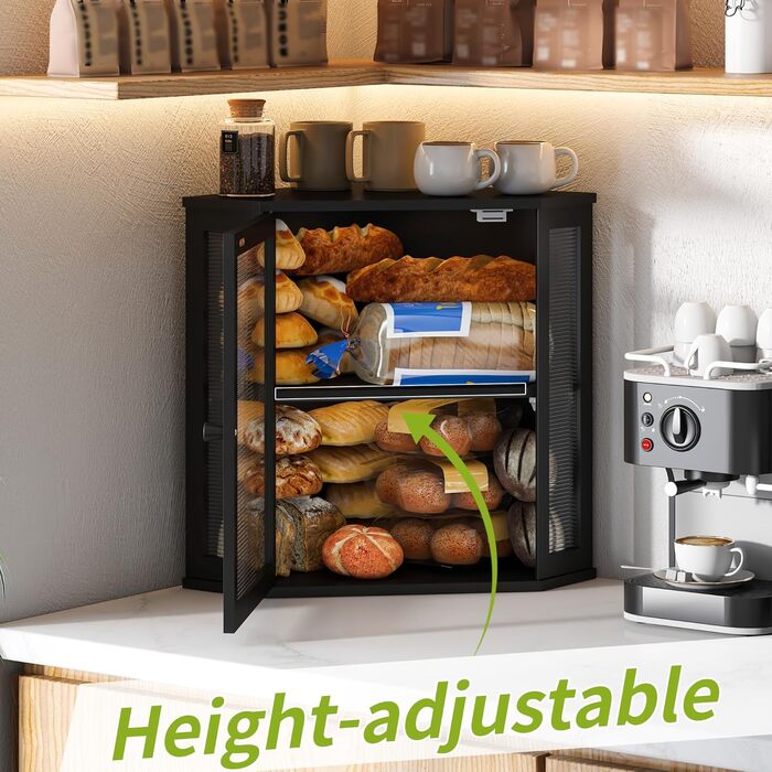 Браслет BMOSU Eck-Brotkasten для кухні, чорний, бамбук, великий, двошаровий, кутовий, Brotaufbewahrungsbehälter