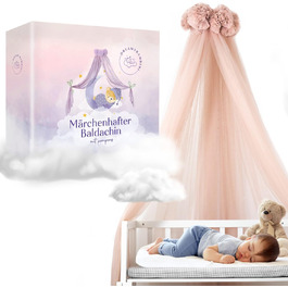 Балдахін DREAMYBAMBINI для дитячого ліжечка, кремово-бежевий з рожевим відтінком, захисна москітна сітка, декор у кімнату принцеси, 170x960 см