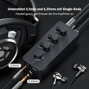 Fosi Audio SK01 Hi-Fi підсилювач для навушників, еквалайзер-попередній підсилювач з регуляторами басу, середніх і високих частот, компенсацією гучності, портативний клас-А аналоговий підсилювач для 3,5 мм і 6,35 мм гітарних роз'ємів