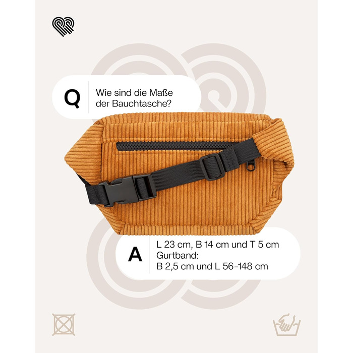 Чоловіча та жіноча поясна сумка PP-Berlin з корду, ручної роботи, веганська, 3 відділення, виготовлена в Німеччині, для повсякденного використання та відпочинку, можна носити як через плече (Окре)