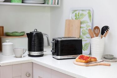 Тостер Russell Hobbs Inspire для 2 скибок, чорний, 6 режимів, широкі відділення, підставка для булочок, розморожування та підігрів