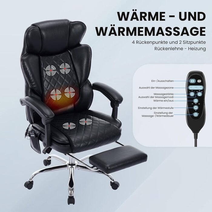 Офісне крісло Colamy з ергономічною підтримкою спини, регульованою підголівником та функцією масажу (чорний)