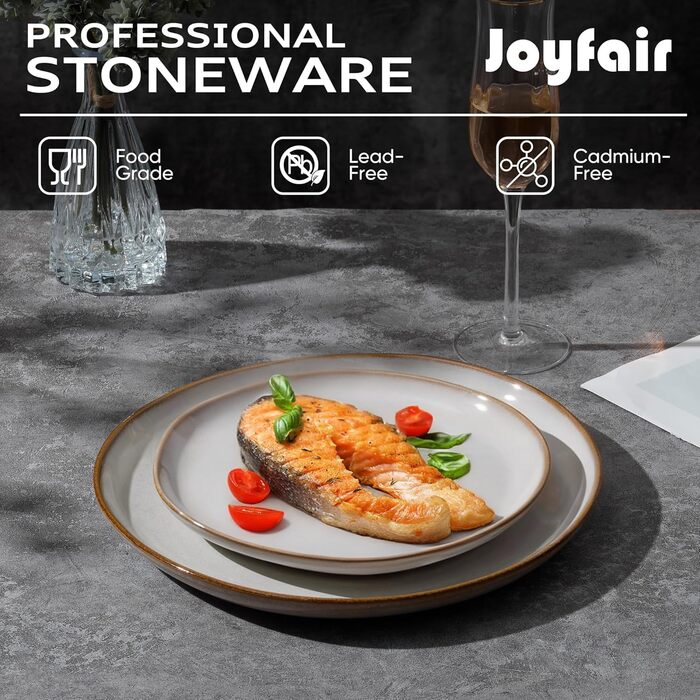 Набір посуду Joyfair Sandy (18 предметів) з кераміки для 6 осіб: тарілки, миски, реактивна глазур, золотистий колір