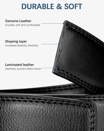 Чоловічий шкіряний ремінь BOSTANTEN з автоматичною пряжкою, 35 мм, регульований, чорний, 135 см (42'-48' талія)