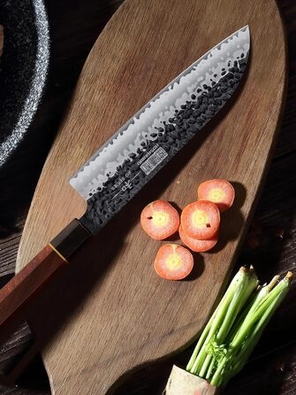 Японський ніж Kiritsuke HOSHANHO 23 см, професійний кухонний ніж з 9 шарів вуглецевої сталі, ніж шеф-кухаря, універсальний ніж з подарунковою коробкою (18 см ніж Сантоку)