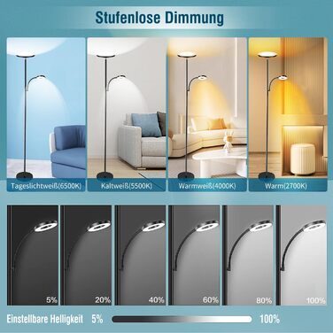 Стельовий LED-прожектор 42W з регулюванням яскравості та лампою для читання, 4200LM, 2700K-6500K, дистанційне керування, сенсорне управління, сучасна підлогова лампа для вітальні, спальні, офісу