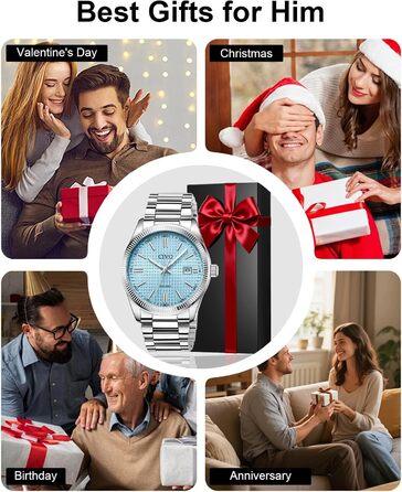 Чоловічий годинник CIVO з нержавіючої сталі: аналоговий годинник для бізнесу з датою, що світиться - водонепроникний для роботи та відпочинку. Стильний подарунок для чоловіків (сріблястий, синій)