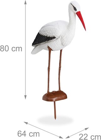 Relaxdays, white/red garden figure stork, garden decoration figure, fish heron protection, welcome stork for new baby, HBT 80 x 22 x 64 cm, garden decoration figure