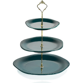 Керамічний триярусний підставка для капкейків, десертів та тортів - зелений