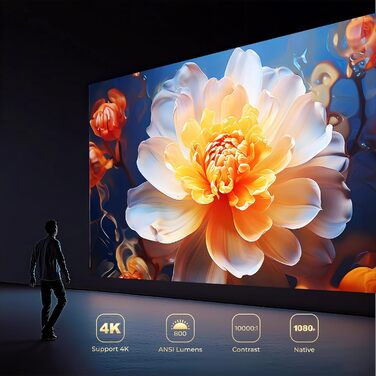 Портативний проєктор LYNCAST N300: 4K, Android 13, WiFi 6, Bluetooth 5.4, сумісний з Netflix, iOS, USB, HDMI