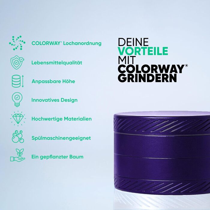 Керамічна млинка для трав COLORWAY 4-в-1, Ø63мм, SafeSeal, з аксесуарами, антипригарна, набір для чищення, темний виноград