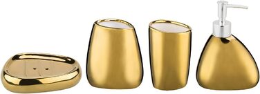 Набір аксесуарів для ванної кімнати MyGift (4 шт) з кераміки: дозатор мила, попільничка, тримач для зубних щіток, мильниця, золото