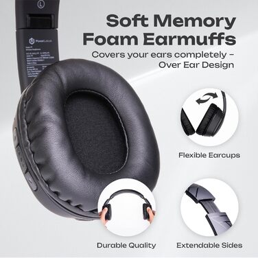 PowerLocus P7 Бездротові навушники Over-Ear, складні, з басами, Hi-Fi стерео, з функцією гучного зв'язку, USB-C зарядка, довгий час роботи, для iPhone/PC/TV, чорний