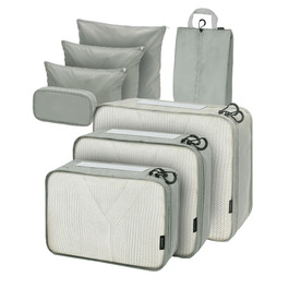 Органайзери для валізи Packing Cubes, 8 шт., сірі - дорожній набір для подорожей, водонепроникні, з косметичкою