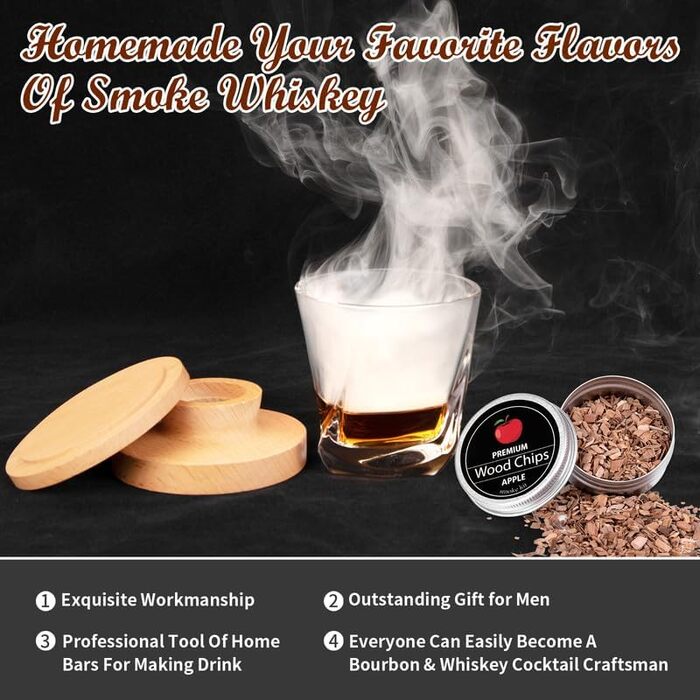 Набір для копчення віскі та коктейлів з факелом, 4 види копченої деревини, інфузор для напоїв, подарунок для любителів коктейлів, чоловікам, батькові, чоловікові, керівнику