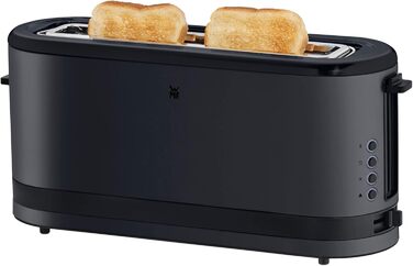 WMF Kitchen Mini Long Slot Toaster, 2 Slices with Roll Attachment, Slim Toaster, XXL, Bagel Function, 7 Browning Levels, 900W, Stainless Steel Matte, Black