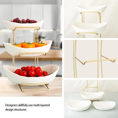 Керамічна фруктова ваза XUDREZ з металевим підставкою, 3 яруси - для фруктів, овочів, закусок