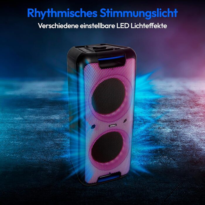 MEDION PE-1 Pure Partybox: портативна Bluetooth колонка з мікрофоном, світлові ефекти, караоке, AUX, USB, радіо, 2x 500 Вт