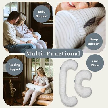 Подушка для вагітних BellaMoon 3-в-1 – підтримка всього тіла, C-подібна форма, для сну, годування та як ліжко для малюка, знімний бавовняний чохол (Waterleaves)